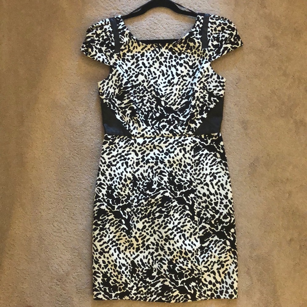 Tibi Leopard Print Dress with Leather Detail